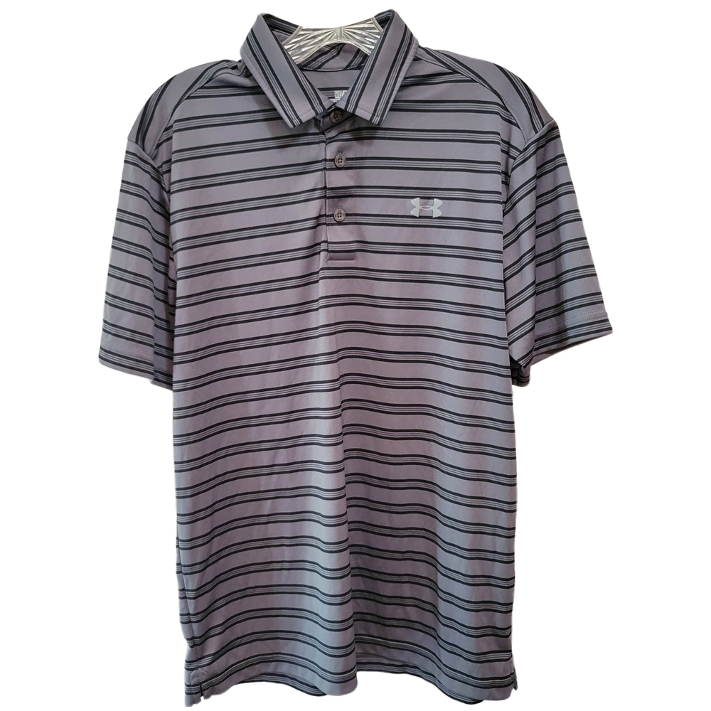 Under Armour Men's Polo in Gray with Black Stripes